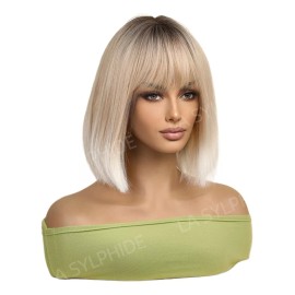 Jorla Peluca Corta De Encaje Frontal Bobo For Mujer, Rubio Platin