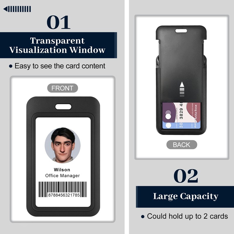 3 Pack Sliding ID Badge Holders Black Plastic Vertical ID