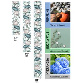 Fall Decorations for Home Blue Fall Table Runner 48 Inches Long with Autumn Pumpkins Eucalyptus Leaves. Thanksgiving Decorations for Dining Room Kitchen Table Seasonal Holiday Harvest Party Decor