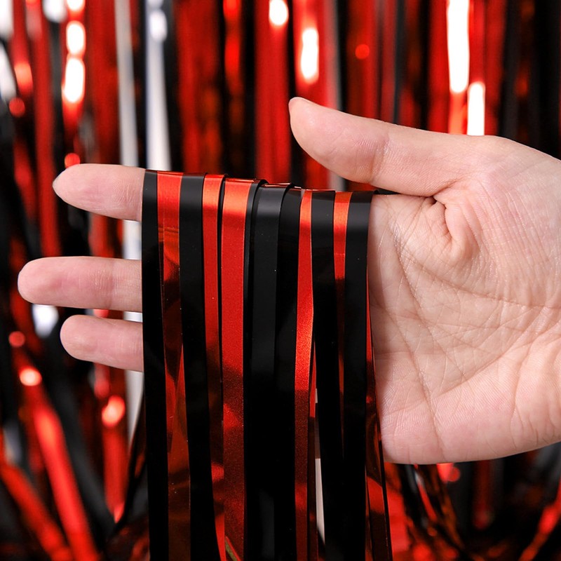 4pcs Black Red Foil Curtain, 3.2ft x 6.5ft Black Red