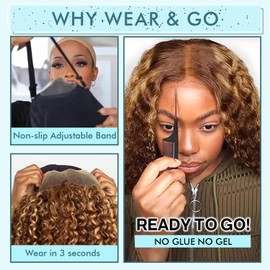 Highlight Ombre Curly Lace Front Wig Human Hair 200% Density highlight Deep Wave 7x5 Hd Wear and Go Glueless Wigs Human Hair Pre Plucked Pre Cut 22 inch Curly Highlighted Wig Human Hair for Women