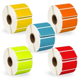 HOUSELABELS 2" x 1" Red, Blue, Yellow, Green, Orange Barcode Labels on 1" Core Compatible with Zebra and Rollo Printers, 5 Rolls / 1,300 Labels per Roll