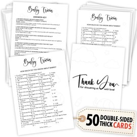 WOODAMORE Baby Trivia Baby Shower Game for Girl Or Boy - 50 Pcs Baby Shower Trivia Game, Funny Baby Shower Activities Gender Neutral, Baby Game for Baby Shower Decoration