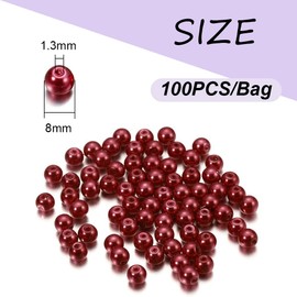 8mm Round Glass Pearls Beads with Holes, Red,100 Pcs
