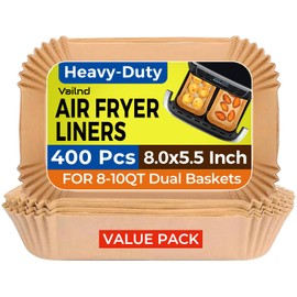 400Pcs Air Fryer Liners Disposable for Dual Basket, 8x5.5 Inch Parchment Paper Sheets, Rectangular Baking Liners for Ninja DZ201 DZ401, Chefman/COSORI 2-Basket Air Fryer, Oil Proof & Non-Stick