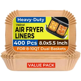 400Pcs Air Fryer Liners Disposable for Dual Basket, 8x5.5 Inch Parchment Paper Sheets, Rectangular Baking Liners for Ninja DZ201 DZ401, Chefman/COSORI 2-Basket Air Fryer, Oil Proof & Non-Stick
