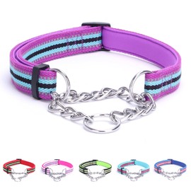 LOS ANDES Dog Choke Collar Martingale Collar with Limited Chain Strong Nylon Collar with Soft Padded No Pull Reflective Training Collar for Large, Medium and Small Dogs(S:Neck 25-45cm,Light Purple)