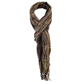 TigerTie Scarf in Brown Beige Yellow Petrol Orange Striped Size 180 x 50 cm