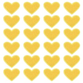 MECCANIXITY Solid Deep Yellow Small Heart Patch Appliques Embroidered Patches Garment DIY Embellishments 2.6x2cm/1x0.8 Inch for Vest Clothes Backpacks Hats, DIY Crafts Caps, Pack of 24