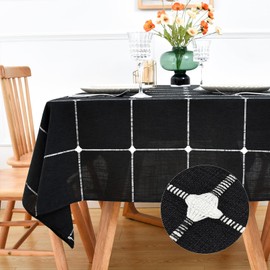 NEWISHER Farmhouse Embroidered Plaid Tablecloth Lattice Heavy Weight Fabric Table Cloth Square Rustic Checkered Table Cover for Dining Kitchen Home Decor Party 52 x 52 Inch, Black