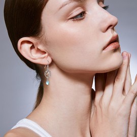 Moonstone Earrings for Women 925 Sterling Silver Moonstone Dangle Earrings for Women Crescent Teardrop Rainbow Moonstone Jewelry Birthday Christmas Gifts for Women Mom Wife