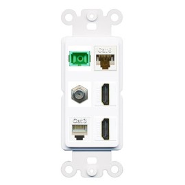 RiteAV 1 Port Fiber Optic Jack SC Simplex APC + Cat6 + Coax + 2 x HDMI + Phone Wall Plate - Rocker White