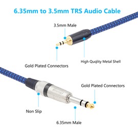 LANMINGLEL 1/4 to 1/8 Cable 6.35mm 1/4" Male to 3.5mm 1/8" Male TRS Bidirectional Stereo Audio Cable with Alloy Housing and Nylon Braid for Guitar,Laptop, Home Theater Devices, Amplifiers(3.3FT)