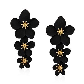 Just Follow Three Layer Flower Earrings for Women Boho Statement Flower Earrings Bohemian Flower Dangle Earrings Flower Jewelry Gift (Black)