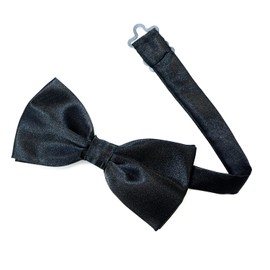 BWT-001 Men's Bowtie, Plain, Black, Satin, Hook-type, Easy to Put on and Take Off, One-Touch, Weddings, Anniversaries, Costume, Events, Black