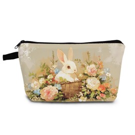 YULUENZE Floral Bunny Makeup Bag Cute Small Organizer Bag with Zipper Floral Bunny Cosmetic Bag Aesthetic Birthday Present for Women Sisters Friends -1