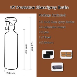 OFFIDIX Glass Spray Bottles for Cleaning,16 OZ 2 Pack Continuous Empty Water Mister Spray Bottles for Hair,Plants Mister,Adjustable Nozzle,Black