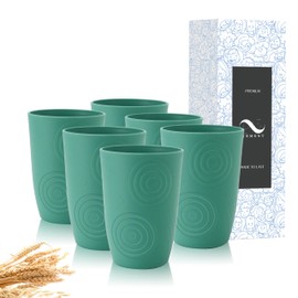 PYRMONT Plastic Cups Reusable 16 OZ Wheat Straw Cups Set of 6 Unbreakable Kids Cups Tumbler Cups for Kitchen Drinking Cups Small Water Cups Dishwasher & Microwave Safe, BPA-Free