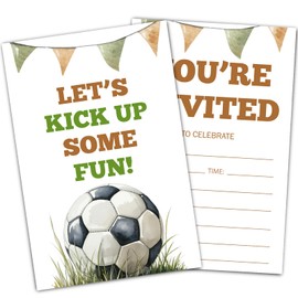 Soccer Birthday Invitations, Sports Party Invitations for Boys Girls, Kids Birthday Invitation Cards with Envelopes (30PACK), Soccer Fill-in Invites Supplies and Decoration