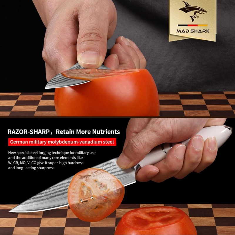 MAD SHARK 5 Inch Ultra Sharp Fruit Knife, Damascus Steel,