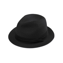 Panama Hat Straw Fedora Hat for Men Women Packable Short Brim UPF 50+ UV Sun Protection Summer Beach Hat Black