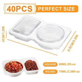 40pcs Snack Pack Container, Plastic Double Compartment Snack Container, Condiment Containers With Lids, Sauce Containers With Lids, Portable Dips Case For Takeout Travel Outdoor Camping