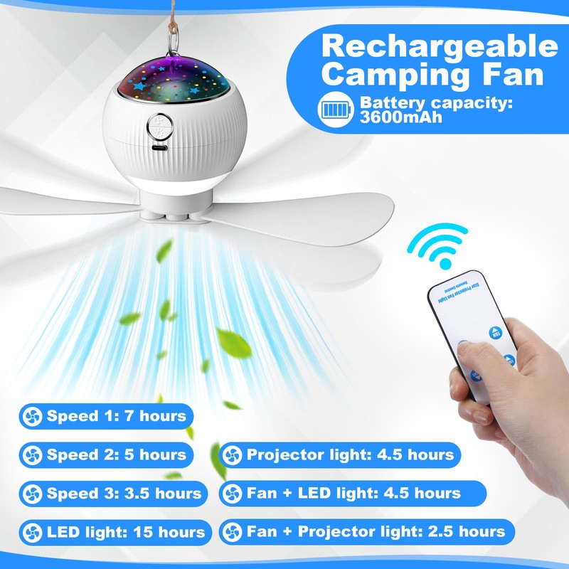 Aurelema 1 Set Solar Powered Ceiling Fan with Light for