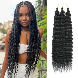 Herkeymidy Ocean Wave Crochet Hair 3 Packs 22 Inch Deep Wave Wavy Braiding Hair Crochet Synthetic Braids Hair Extension for Black Women (1B)