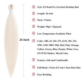 Ai Yuchen 613 Blonde Braiding Hair Pre Stretched with Boho Curls 26 inch Deep Ocean Wave Crochet Curly Bohemian Wavy Braiding Hair for Boho Braids Synthetic Extensions 4 Packs