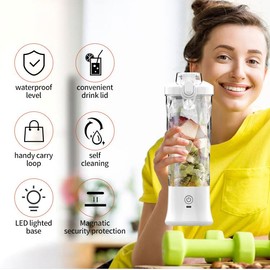 Portable Blender, 23oz Personal Blender for Shakes and Smoothies, Mini Blenders with 6 Blades and Lid, USB-C rechargeable Self Cleaning Travel Blenders for Home, Office, Camping