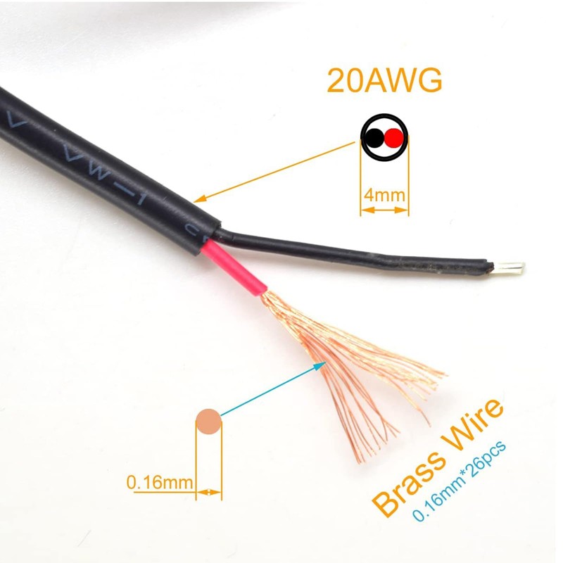 2pcs 1M/3.3Ft 20AWG USB 2.0 Male Plug 2pin Wire DIY