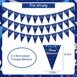 Blue Retirement Decorations for Men - 3pcs Triangle Flags Banners, Happy Retirement Party Decorations, Retirement Hanging Pennant Banners, We Will Miss You Retired Party Decorations