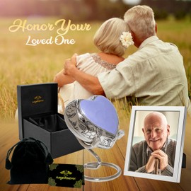 ANGELFOREVER Heart Keepsake Urn for Human Ashes Honor Your Loved One with Mini Lavender Enamel Heart Urn with Brass Nickle Stand & Thanku Card Memorial Heart Shaped Urns