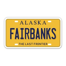 Squiddy Fairbanks Alaska State License Plate Style - Vinyl Sticker for Car, Laptop, Notebook (5" Wide)
