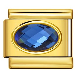 September Sapphire 18K Gold Month Birth Year Birthday Stone Anniversary Birthstone Crystal Silver Italian 9mm Link Stainless Steel Bracelet Charm Compatible With Nomination