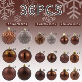 LANGXUN 36pcs Brown Christmas Tree Decorations Balls, Bolas De Navidad, 2024 Christmas Decor, Indoor Outdoor Shatterproof Christmas Ornaments, Xmars Party Wedding Suppiles