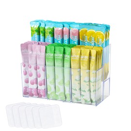 CLUQMEIK 2-Tier Drink Packet Organizer, Acrylic Drink Water Flavor Packet Holder with Square Adhesive Stickers, 6-Compartment Tea Bag Organizer Sugar Packet Holder for Coffee Bar Cabinet Countertop