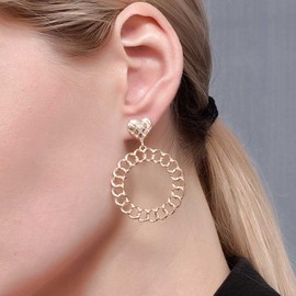 Aneneiceera Fashion Thick Circle Hoop Dangle Drop Earrings Vintage Gold Cuban Chain Hoop Drop Earrings Statement Punk Large Dangle Heart Stud Earrings Prom Jewellery for Women and Girls