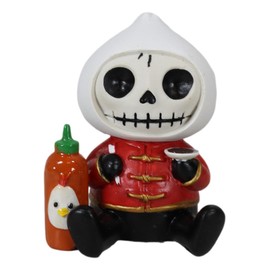 Ebros Gift 2.5" Tall Furrybones Chinese Dimsum Bao White Bun with Chili Paste Bottle Collectible Figurine Skeleton Monster Full Costume Furry Bones Skeletons Sculpture