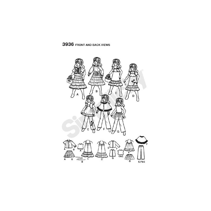 Simplicity Sewing Pattern 3936 Doll Clothes, One Size