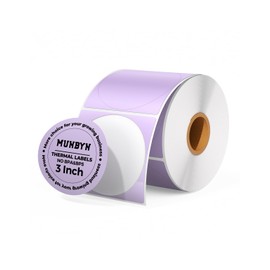 MUNBYN 3 Inch Purple Circle Thermal Sticker Labels, Multi-Purpose Self-Adhesive Round Direct Thermal Labels for Business, 500 Sheets/1 Roll