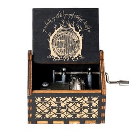 TopLucky Black Wood The Lord of the Rings Theme Music Box Wooden Engraving Hand Crank Music Toy for Birthday Christmas Thanksgiving