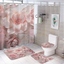 Fantasy Roses Shower Curtain 4 Piece Sets with Non-Slip Rugs,Toilet Lid Cover and Bath Mat Colorful Romantic Flowers Waterproof Shower Curtain with 12 Hooks Bathroom Set Home Decor, Style-4