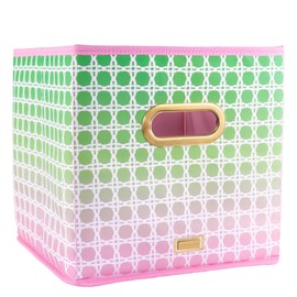 Lilly Pulitzer Small Collapsible Bin for Storage Cube Organizer, 11 inch Storage Bins in Pink and Green (Caning)