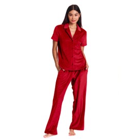 bebe Soft Velour Pajamas for Women, Red Pajama Set, Velour Sets for Women 2 Piece (Crimson, Medium)