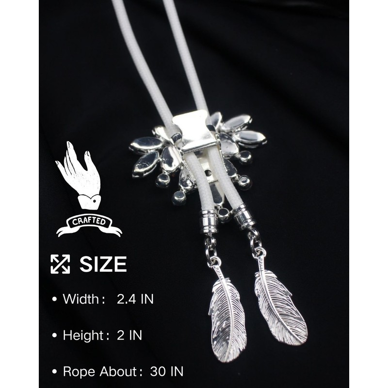 PEARLY JUN Bolo Tie for Men Women Rhinestone Silver Flower