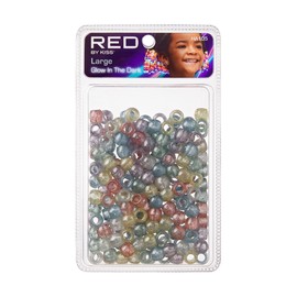 Red by Kiss Glow in The Dark Hair Beads, Colorful Illuminating Beads for Hair Braids, Fun All Ages Hair Accessory for Hair Twists and Cornrows (Large, Glitter Assorted)