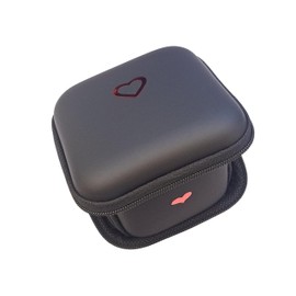 HAAWSTEZ Small Square Storage Bag Pouch Case Zip Hard Protective Carrying Storage Case Bag for Earphone Headphone Earbud Headset SD TF Card (Black with red heart 2pcs, 7 * 7 * 3cm & 9 * 9 * 3.5cm)