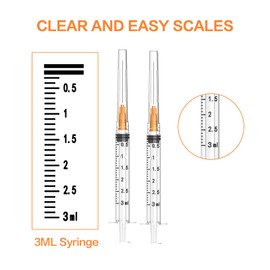100 Pack, 3ml Syringes with Needle, 25Ga 1.0 Inch, Disposable Lab Syringes with Luer Lock, Individually Sealed Wrapped, for Scientific Labs, Feeding Small Animals, Measuring Liquid, Applicator.