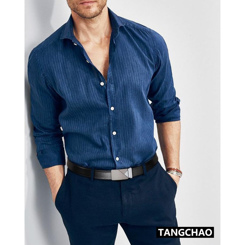 TANGCHAO Men's Belt, Leather Belt Ratchet Automatic Buckle for Men